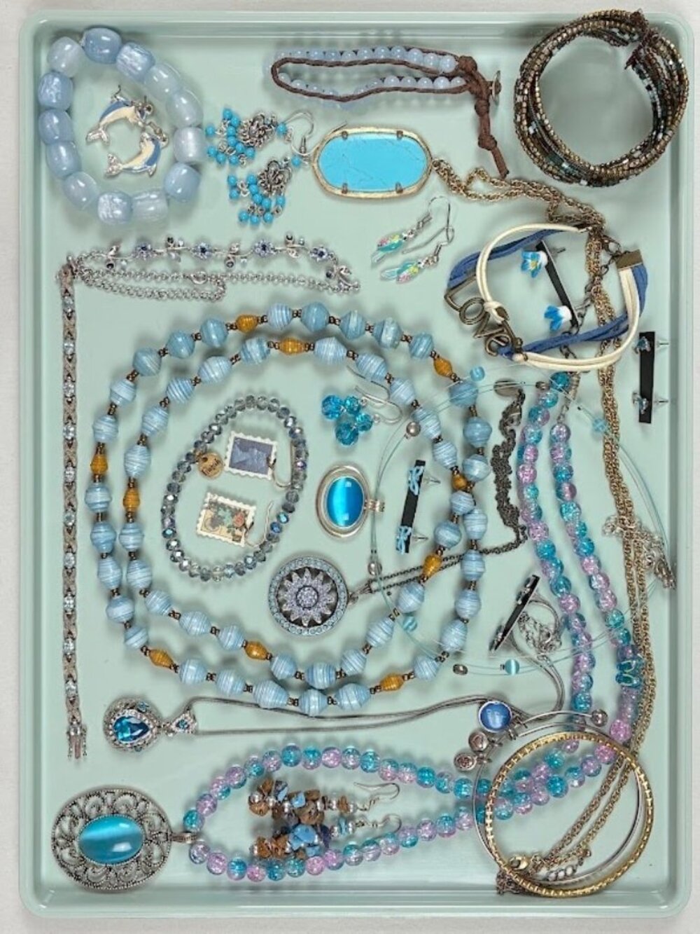 Jewelry Lot Light Blue Wearable Craft Costume Re-sell Re-purpose 26 Pcs Fun Mix